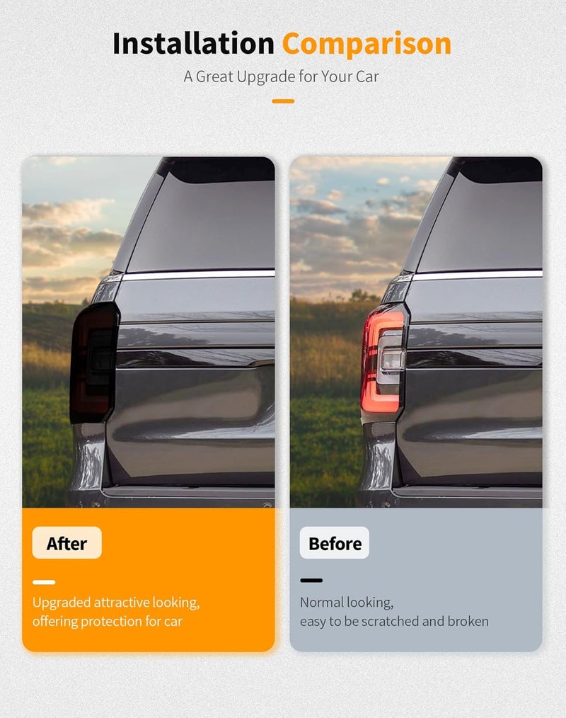 Hoolcar Tail Light Lamp Cover Guard Trim Bezel Frame Decor Exterior Accessories Compatible with Ford Expedition 2022 2023 2024, Smoked Black - Image 3